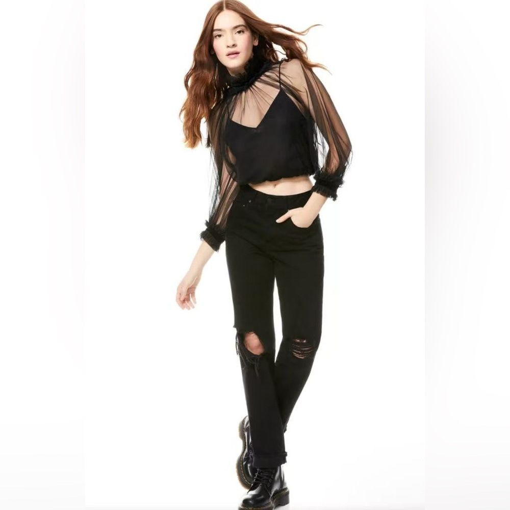 NWT Alice + Olivia Alexia Mesh Mock Neck Crop Top
